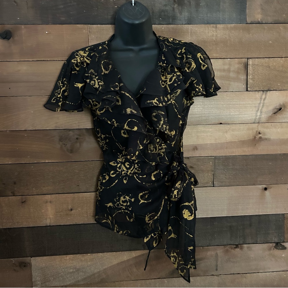 Elegant Black and Gold Wrap Top